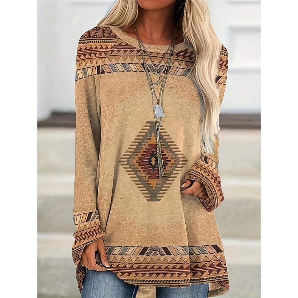 Retro Ethnic Style Women s Long-sleeved T-shirt Everyday Casual Women s Elegant Long-sleeved Top Street Fashion Women s Top XL