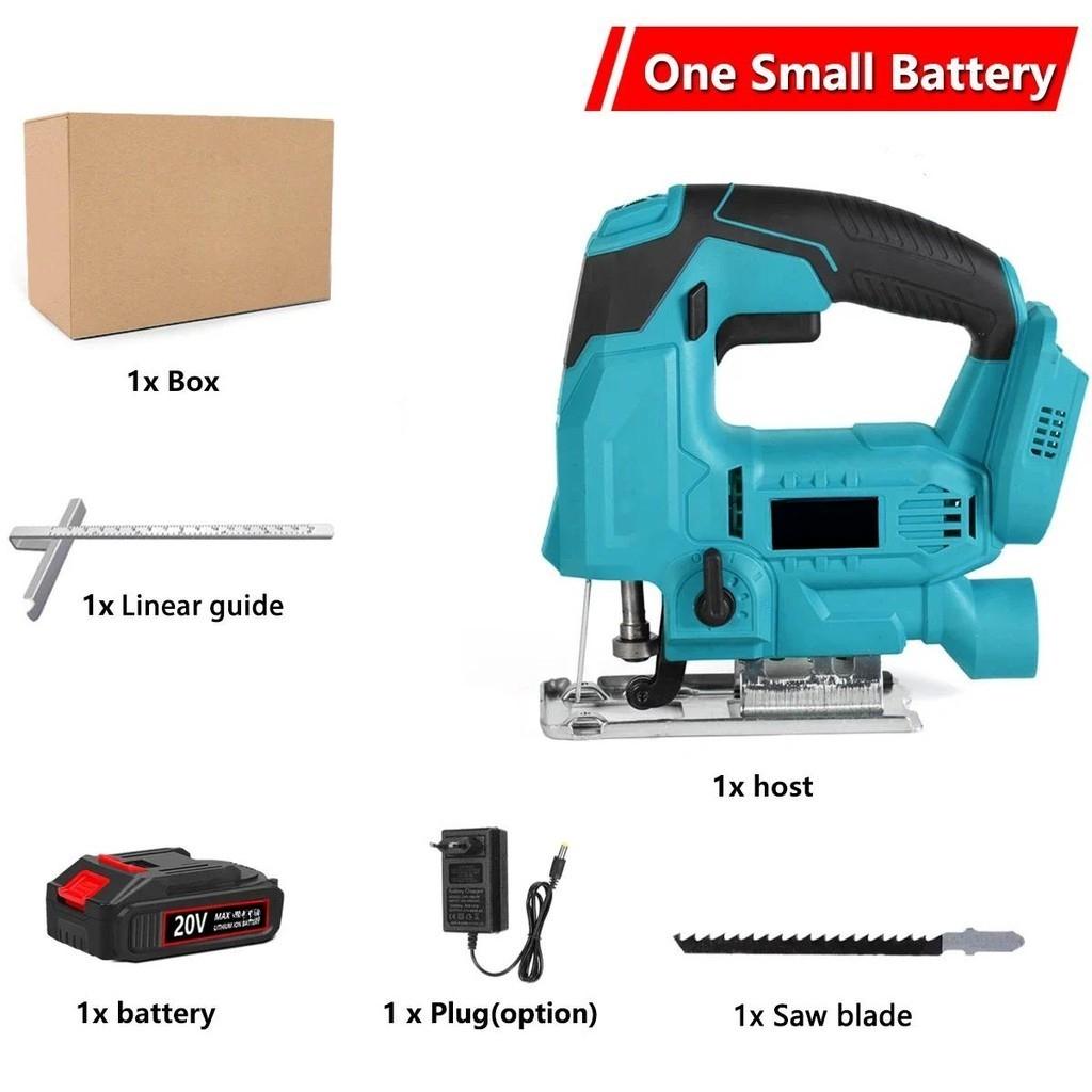 6 Gear Adjustment Cordless Electric Jigsaw Household Portable Curved Saw Multi-Function Woodworking Power Tool Blue
