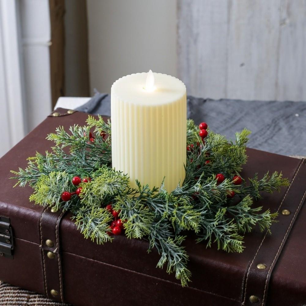 Artificial Christmas Candle Rings Christmas Table Decoration with Red Berry Candle Holder Rings Small Plastic Xmas Candle Wreath