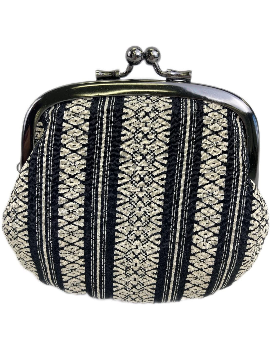 

Uni Made in Futago Japanese Clasp Hakata Black [Wakomono Komonkobo] (0211) Seni, Japan, Chirimen, Pattern, 3.2-inch Wallet, Pattern,