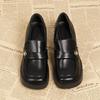 2025 New Women's Loafers British Style Vintage Chunky Heel Thick Sole Black Shoes Casual Wear Square Toe Footwear