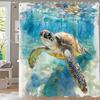 Ocean World Dolphins And Sharks Shower Curtain, Underwater World Bathroom Decorative Curtain, Printed Home Curtain With Hooks