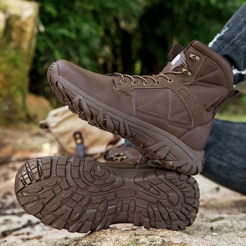 Leather Martin Boots Winter Autumn Winter Outdoor High Top Combat Boots Black Mountaineering Camping Plus Size Men's Boots