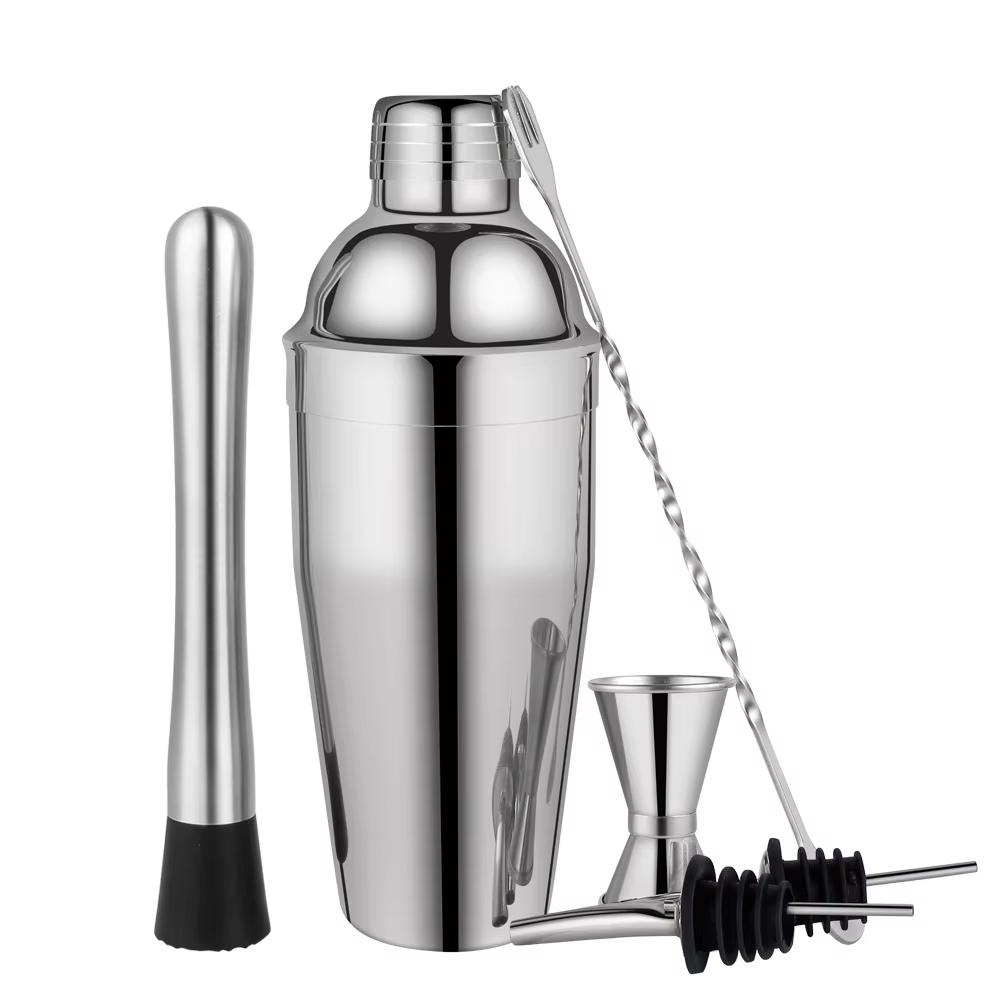 6pcs 750ml Cocktail Shaker Set Stainless Steel Bartender Kit Martini Mixer Barware Mixing Tools серебряный