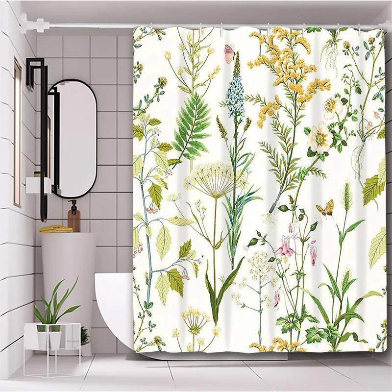 Plant and Floral Bathroom Shower Curtain Dwarf Waterproof fabric bathroom Curtain With 12 Hooks Sunflower Home Deco