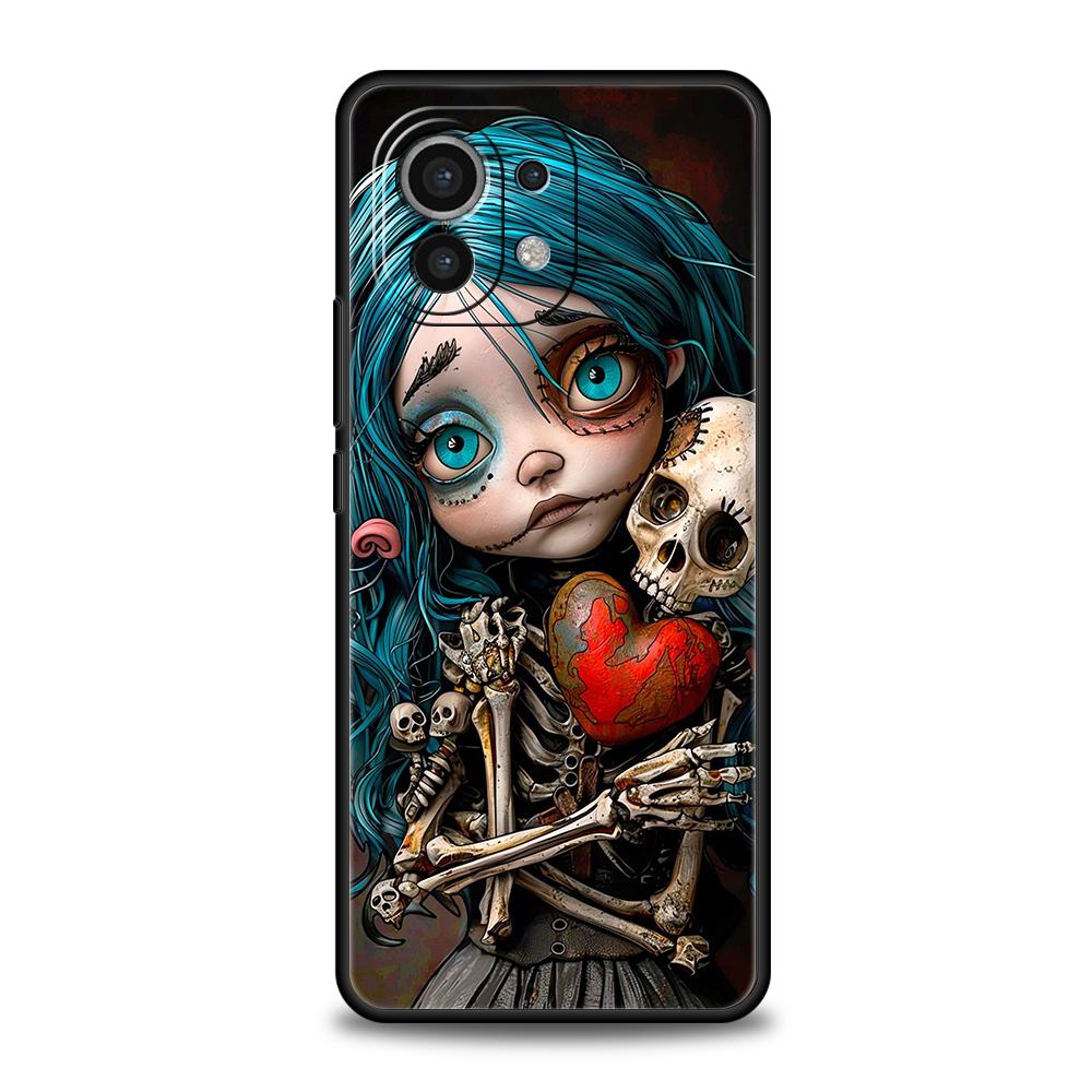 Phone Case Cover for Xiaomi Poco F7 F6 F5 F4 F3 X7 X6 X5 X4 X3 NFC M4 C51 C55 GT Pro Soft TPU Dark Cute Girl Doll Art Creative