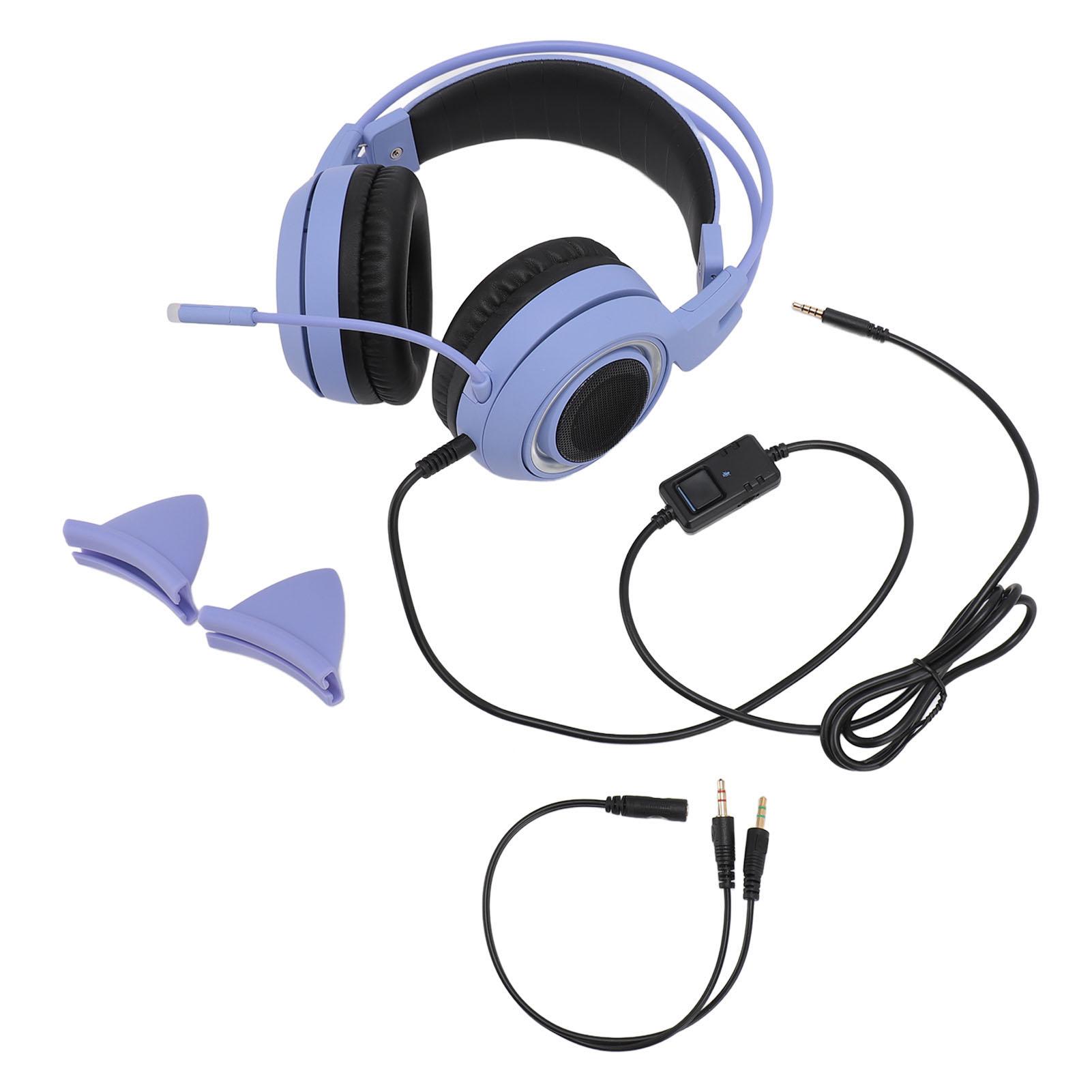 

Gaming Headset 3.5mm Plug Stereo Noise Reduction Cute Cat Ears Over Ear Headphone with Mic for Girls for PC Phone