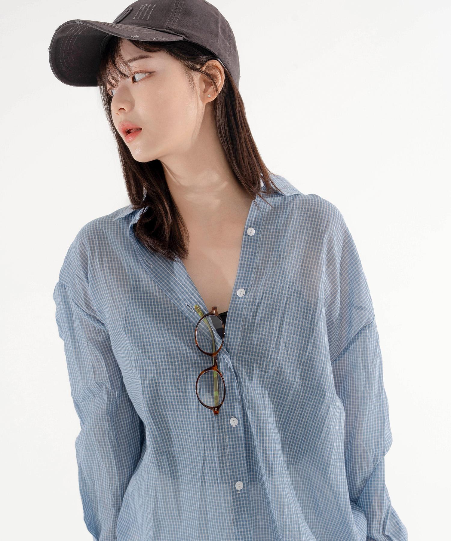 Cool Kitten Basic Oversized Check Pattern Shirt Blue/Free