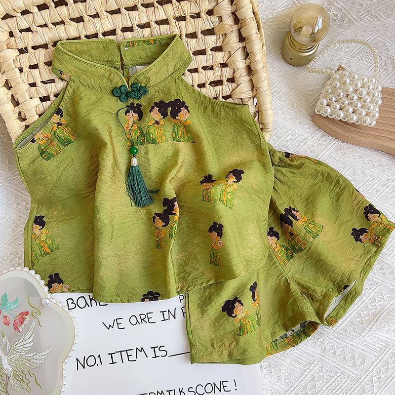 Girls' Chinese-Style Camisole and Shorts Set - Summer Collection