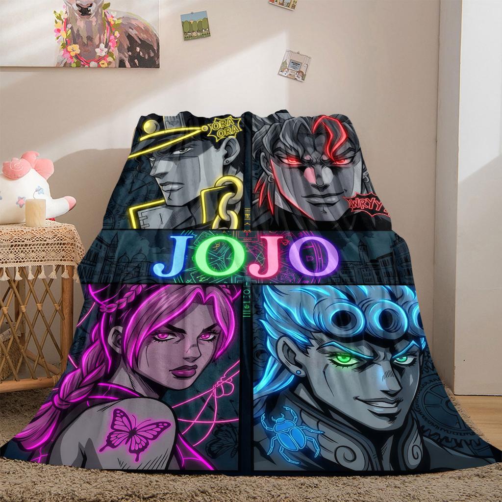 JoJo's Bizarre Adventure Beautiful Flannel Blanket, Printed Cartoon Design for Home Decor, Warm Sofa Bedding, Travel Throw_LIAN