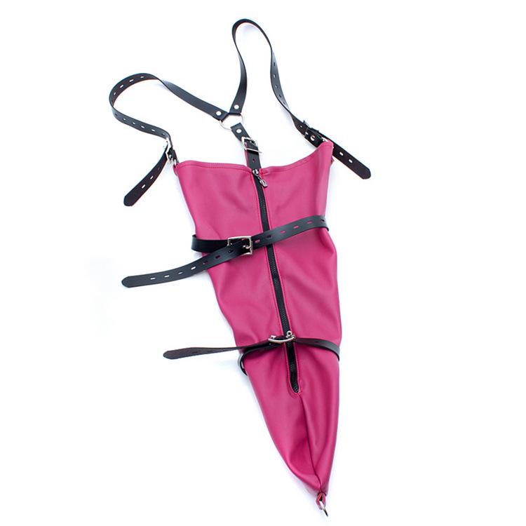 Purple-Red Leather Zippered Tightening Erotic Single Glove Hand Restraint