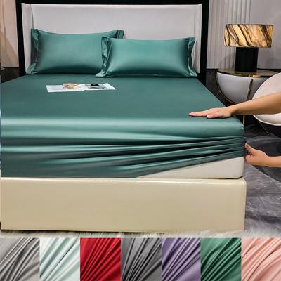 3pcs/Sets Soft Luxury Egyptian Cotton Fitted Bed Sheet with Elastic Bands 1000TC Mattress Cover Non Slip Double Queen King Size