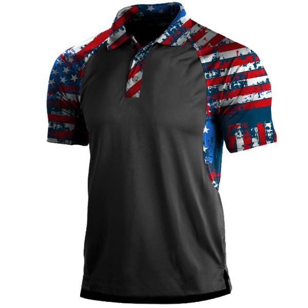 Pánská polokošile s krátkým rukávem Polo límec Pruhovaný potisk Golfové oblečení Pánské ležérní košile Patchwork Polo