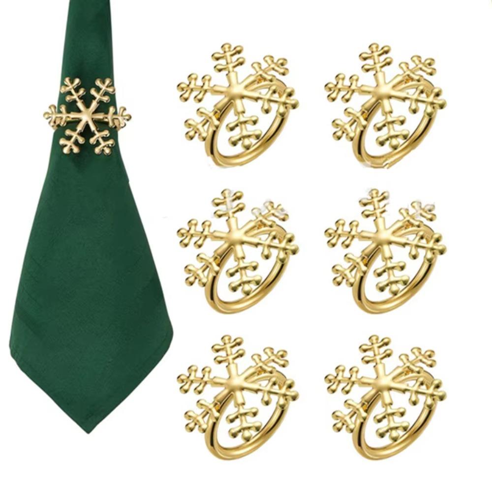 6PCS Gold/Silver Christmas Snowflake Napkin Ring Reusable Napkin Buckle Xmas Napkin Holder Birthday