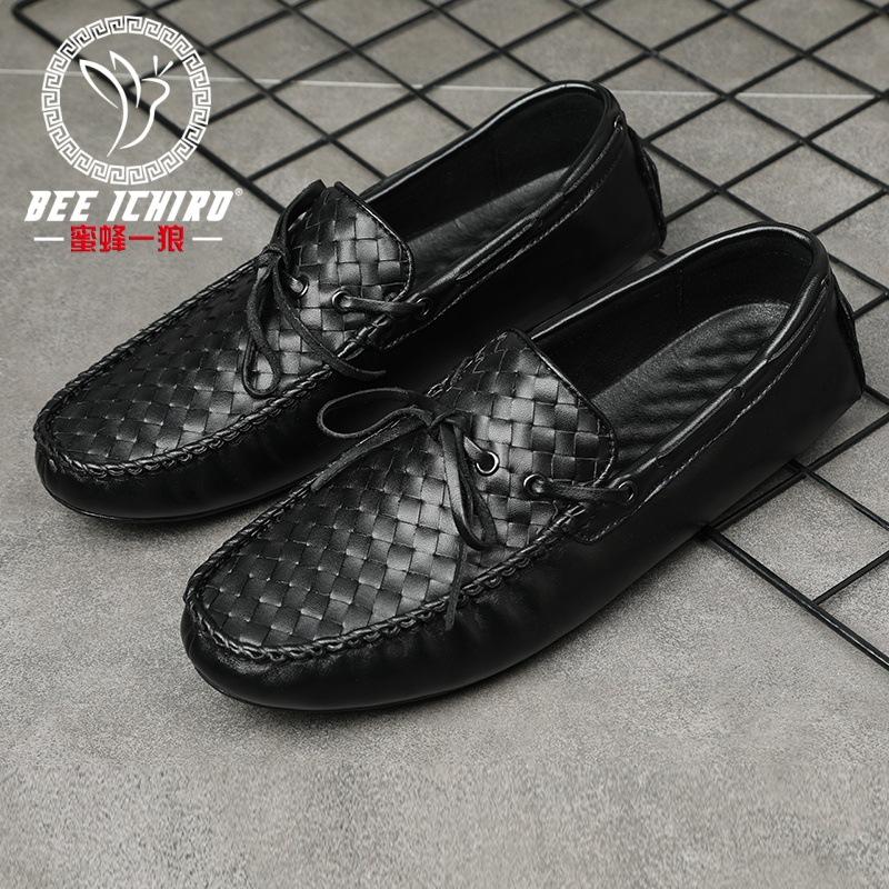 

First Layer Cowhide High-end Men s Shoes Fashion Woven Cover Feet Soft Leather Doudou Shoes One Pedal 38