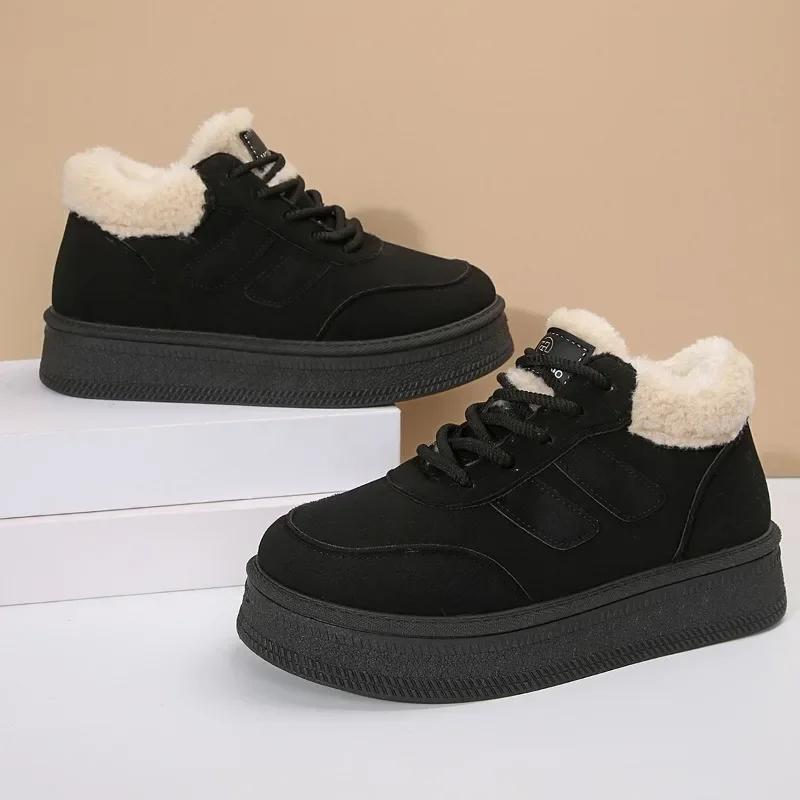 Women's Ankle Snow Boots Fur Suede Short Plush Platform Shoes Winter Casual Walking Sports Flats Comfortable Cotton Botas Mujer