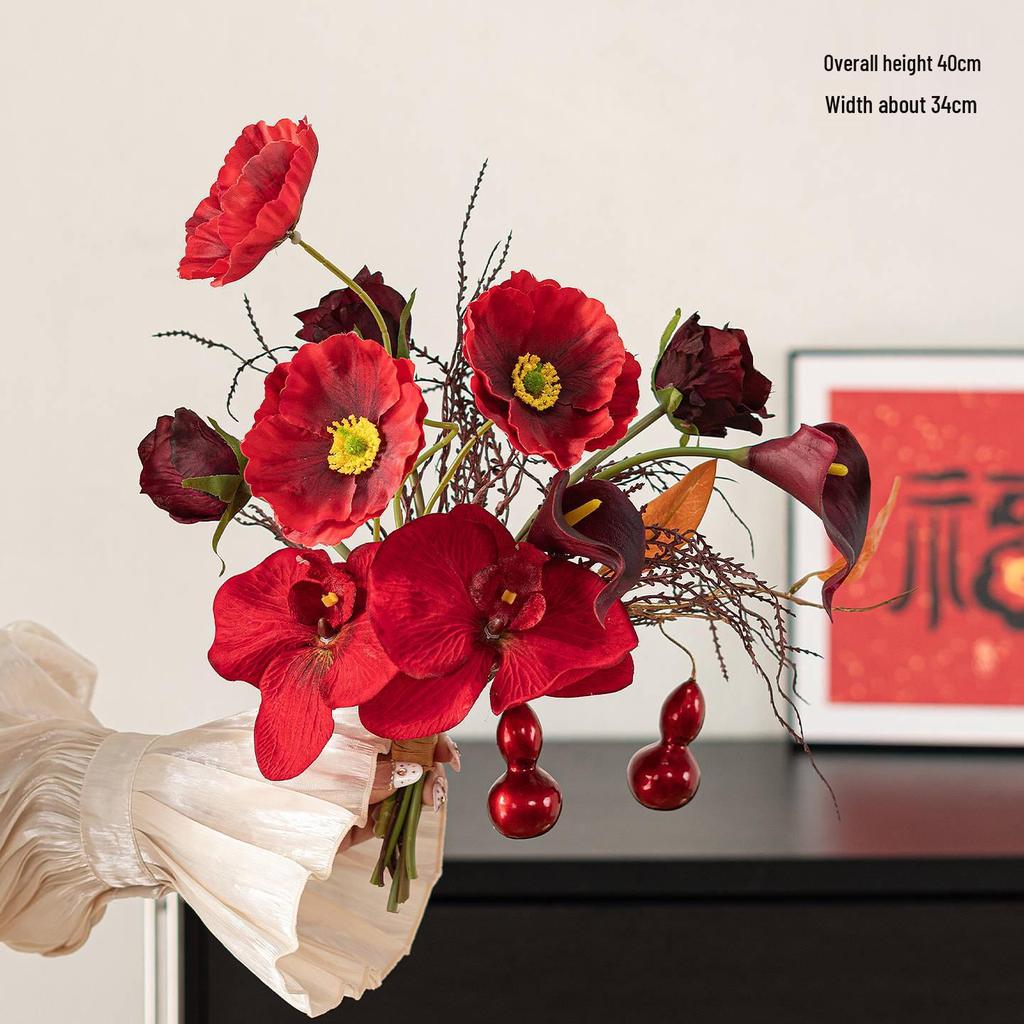 Spring Festival Red Fruit Faux Flower Arrangement for New Year, Wedding, Living Room, or Dining Table Décor