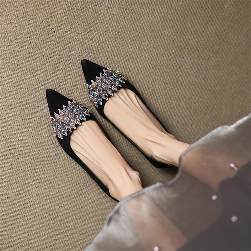 Moda Nuove Scarpe da Donna in Vera Pelle Primavera/Autunno Scarpe a Punta per Donna Mocassini alla Moda con Strass Décolleté da Donna a Bocca Bassa