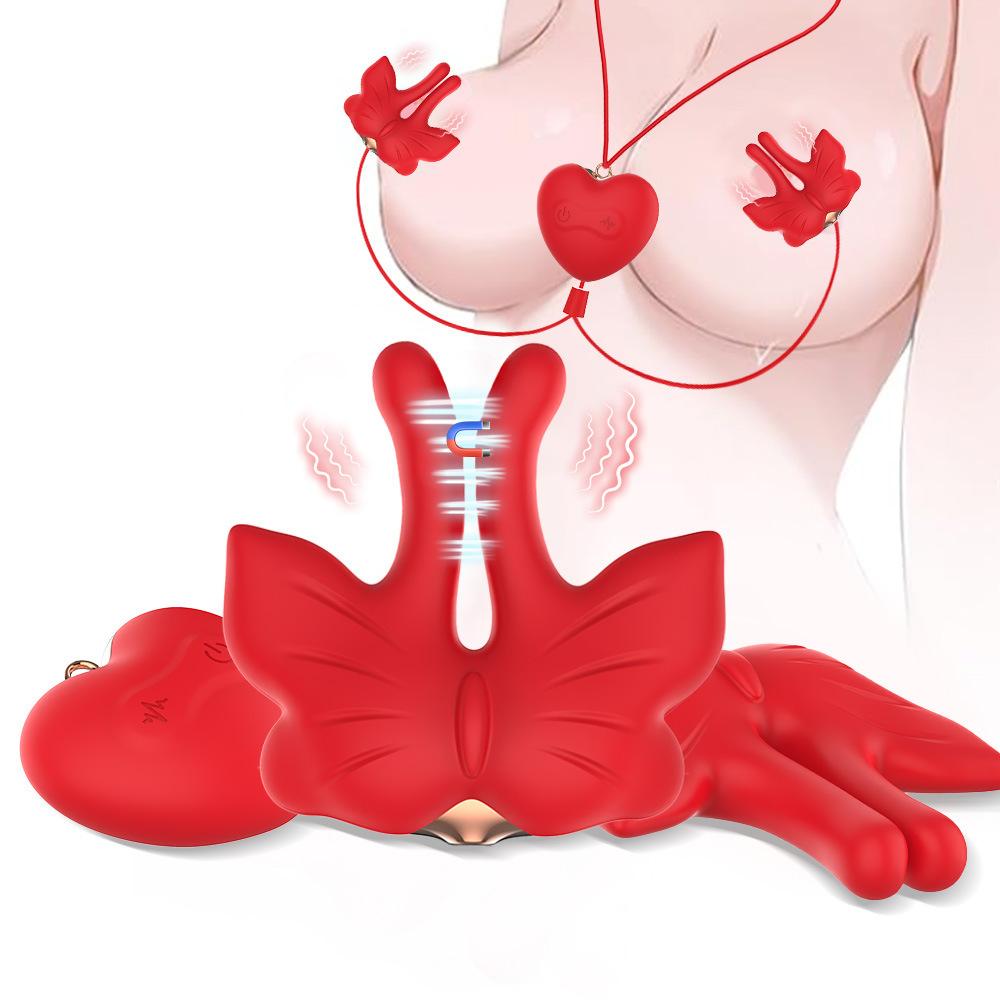 V49 Butterfly Nipple Clamps Sucking Stimulation Wearable Adult Couples Sex Toys for Women's Masturbation Bedroom Fun