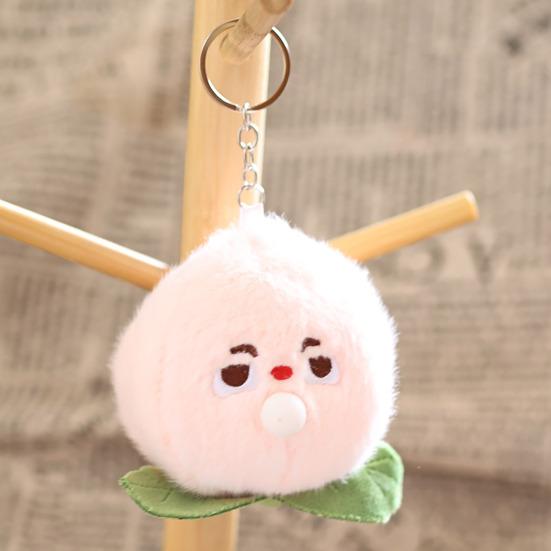 Cute Bubbling Lychee Plush Keychain, Small Stuffed Fruit Mangosteen Pendant for Bag Backpack Purse, Kawaii Key Ring Charm, Gift for Girls Women