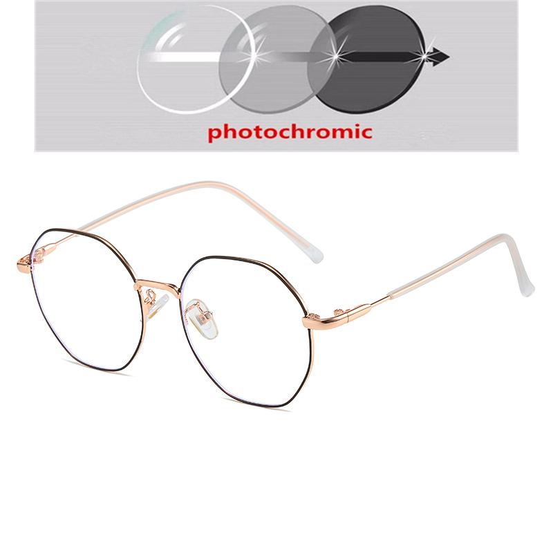 0 -0.5 -1.0 To -6.0 Women Men Blue Light Blocking Polygon Myopia Glasses Finished Fashion Metal Student Prescription Spectacles