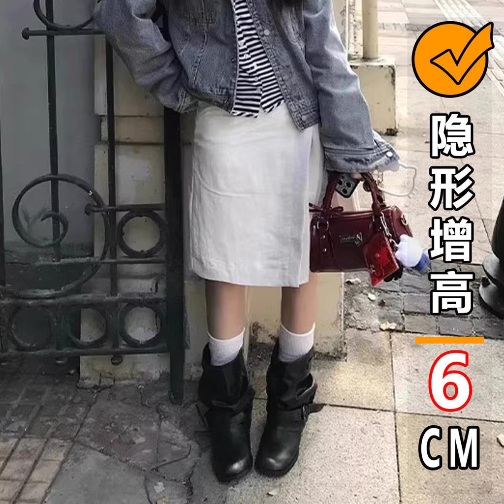 Blue Cabinet Edition~ Inner Height Increasing Spice Girls Pants Boots Rub Retro Fashion Wasteland Wind Folded Buckle Western Short Boots Women