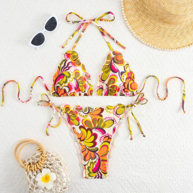 

Swimsuit Small Floral Style Full Plaid Split Sexy Vacation New Tropical Girl M