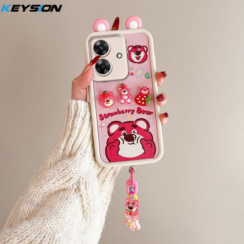 

Чехол KEYSION Cute Ear 3D Cartoon для Realme Note 60 с браслетом, силиконовый противоударный чехол для телефона OPPO Realme Note 60X for Realme Note 60