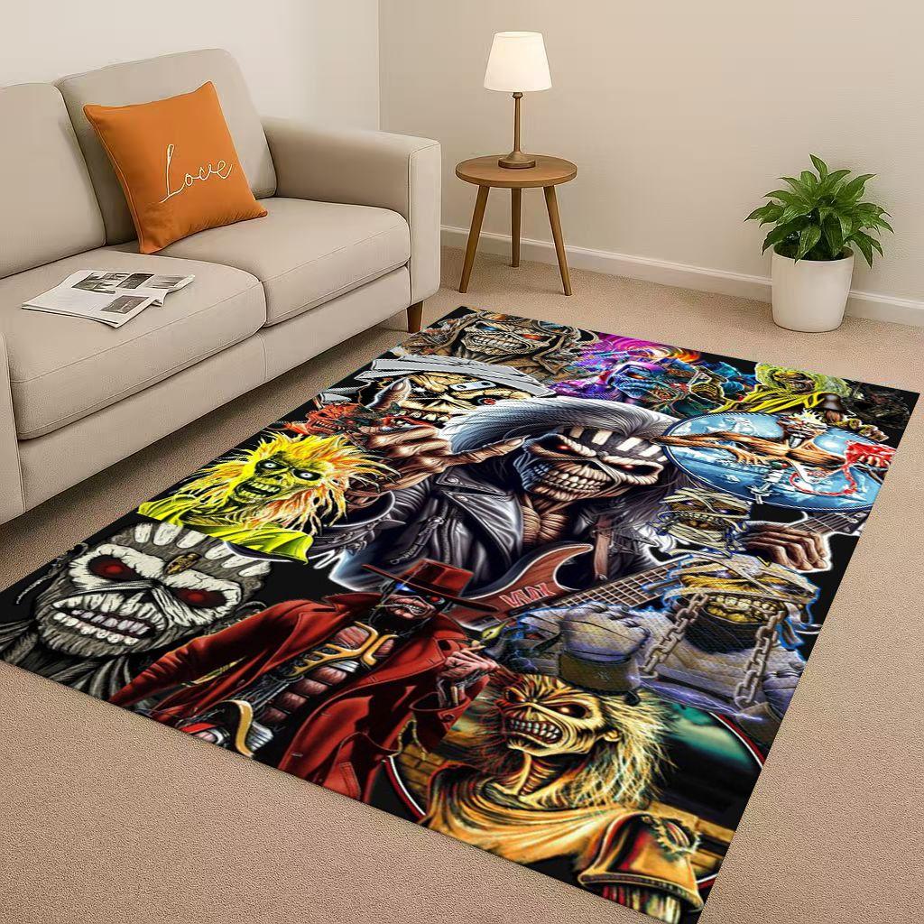3D I Iron M Maidens Music Sign Living Room Non Slip Area Rug Soft Carpet for Bedroom Playroom Sofa,Easy Clean Home Decor Doormat