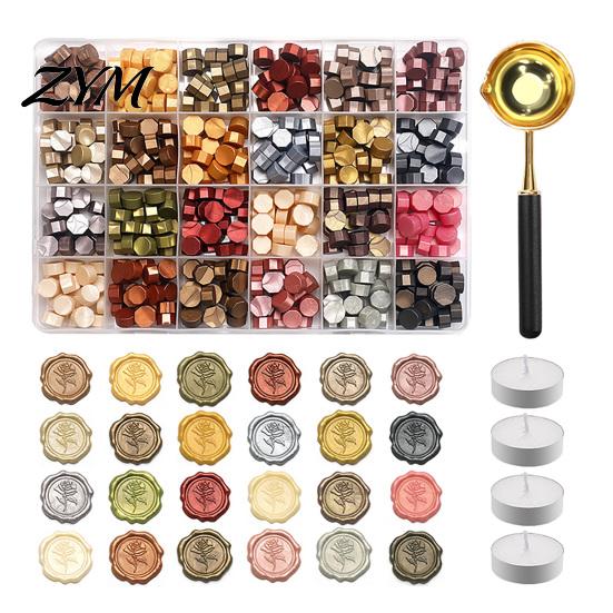 Vintage Letter Sealing Wax Seal Kit, with Beads Melting Spoon And Candles Set, Stamp for DIY Crafting Wedding Invitations Gift Craft Lovers