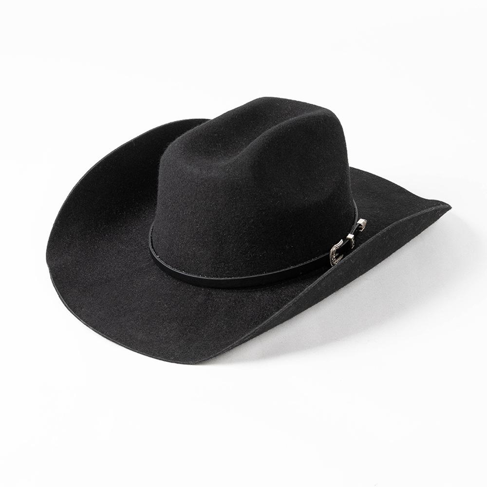 Europe, America, Autumn and Winter New Fashion Casual Belt Buckle Upturned Edge Big Brim Wool Felt Denim Hat Outdoor Warm Top Hat Tide