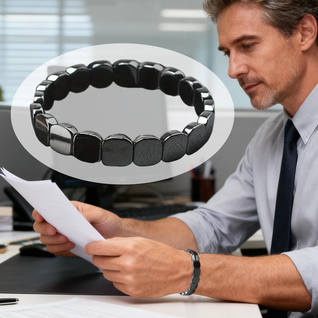Natürlicher Hämatitstein Armband Schwarze Hämatit Armbänder Beruhigender Schmuck Handgelenkarmband für Männer Väter Arbeit Büro