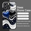 Stylish Black White Heart with Pearls Tempered Glass Phone Case for IPhone 17 16 Pro Max 15 14 13 12 Mini 11 X XS 7 8 Plus Cover