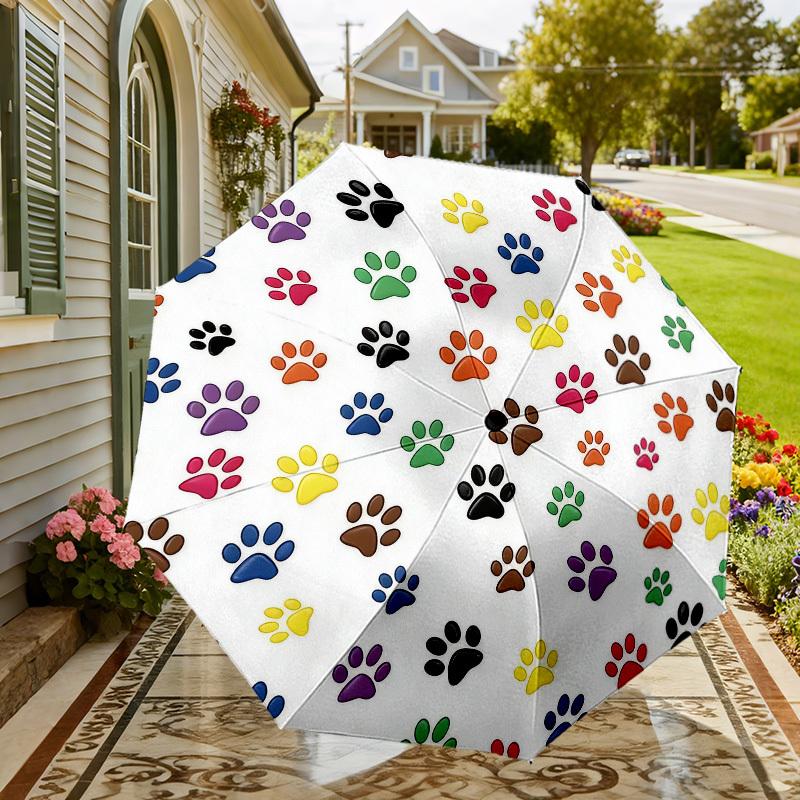 1pc Paw Prints Pet Lover Automatic Folding Umbrella, Heavy Duty 8 Rib Iron Frame,  Suitable for Travel, Daily Use, Birthday, Decor Gift m0104009