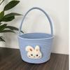Cartoon Easter Gift Basket Cotton Thread Hand-Woven Easter Bunny Basket Long Handle Multi-Purpose Tote Basket Easter Celebration