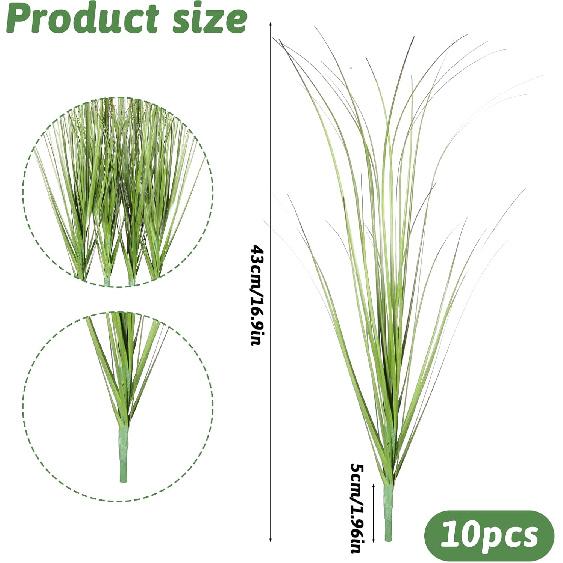 Artificial Grass Plants, 10 Pcs Fake Tall Grass, Outdoor Artificial Plants, Fake Green GrassPlant Decor Faux Wheat Greenery Tall Green Planters Stems