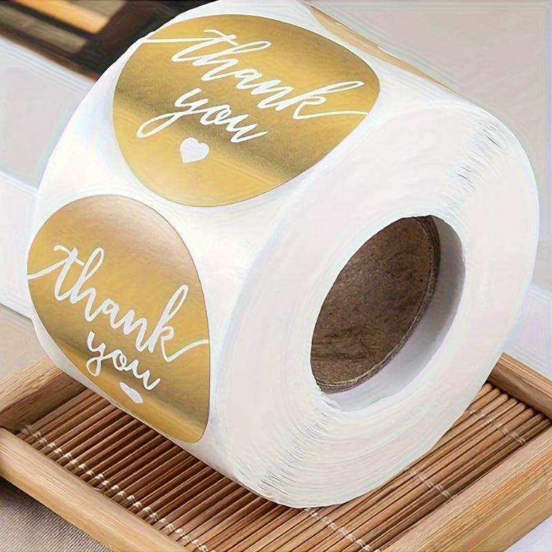 500pcs/1Rolls Champagne Golden "Thank You" Adhesive Labels, 3.8cm Round Paper Seals, Glossy Finish, Self-Adhesive, Single Use for Packaging