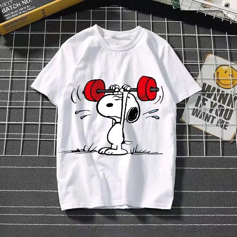 2026 New Snoopy Printing Cotton Tshirt Animation Cartoon Unisex and Women with The Same Loose Pure Cotton Cute Pure Cotton Top
