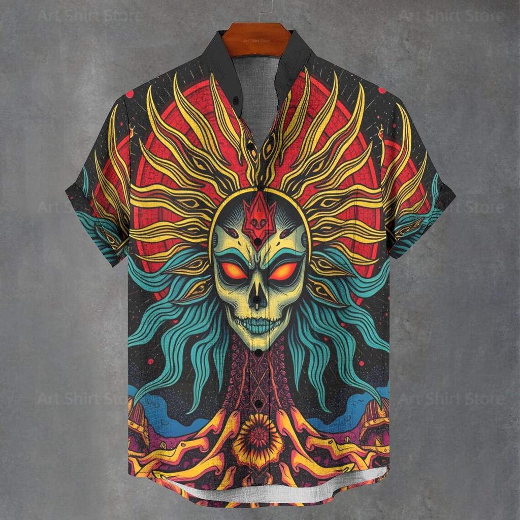 Men's and Women's Summer Shirts Fashion Cool Alien Pattern Printed Short Sleeve Casual Outdoor Men's Clothing Blouse