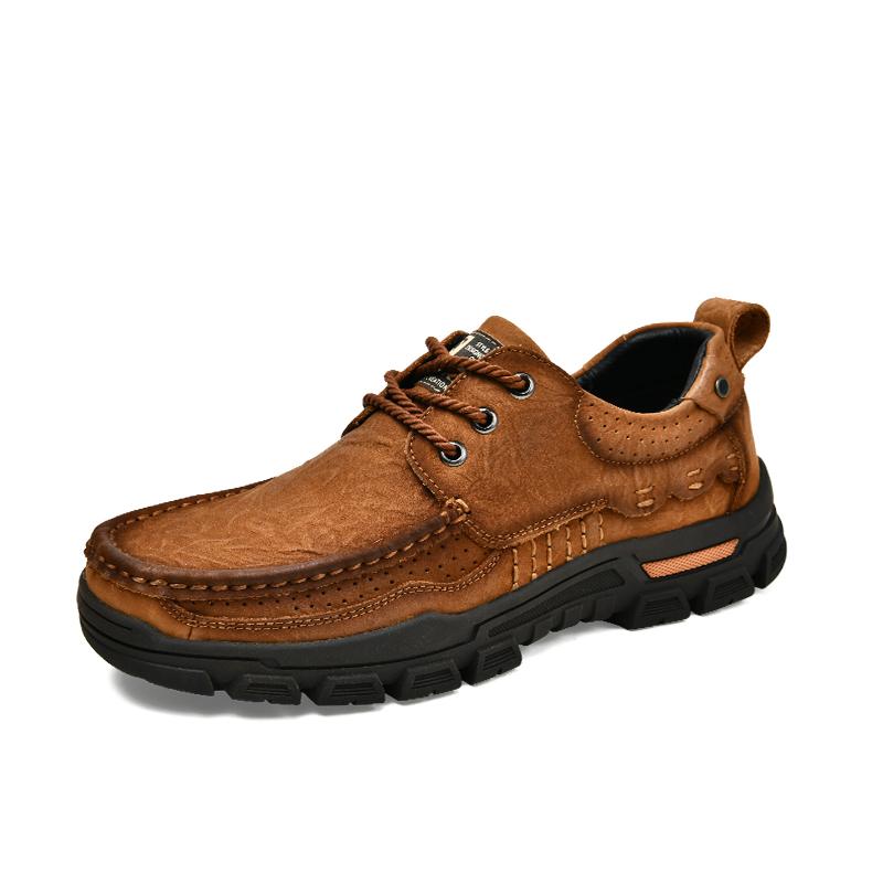 Newest Genuine Leather Men'S Shoes Fashion Tooling Men Casual Outdoor Shoes Lace-Up Non-Slip Comfortable Dad Sheos Men Jeans Boots