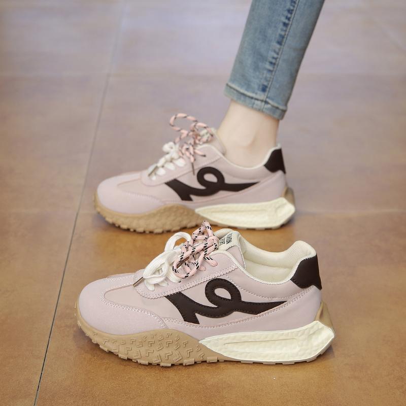 Fashion 2025 New Design Fashion Casual Shoes Lace-Up Sneakers for Women Color Blocked Round Head Design Comfortable Sport Shoes