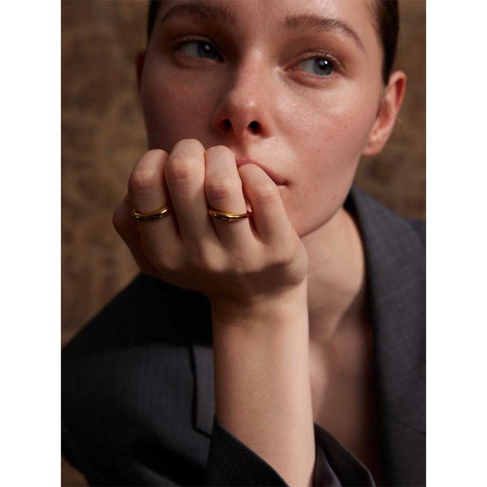 Yhpup Two Styles Same Series Minimalist Unique Stainless Steel Chic Textured Golden Ring 18K PVD Plated Japan Exquisite Jewelry