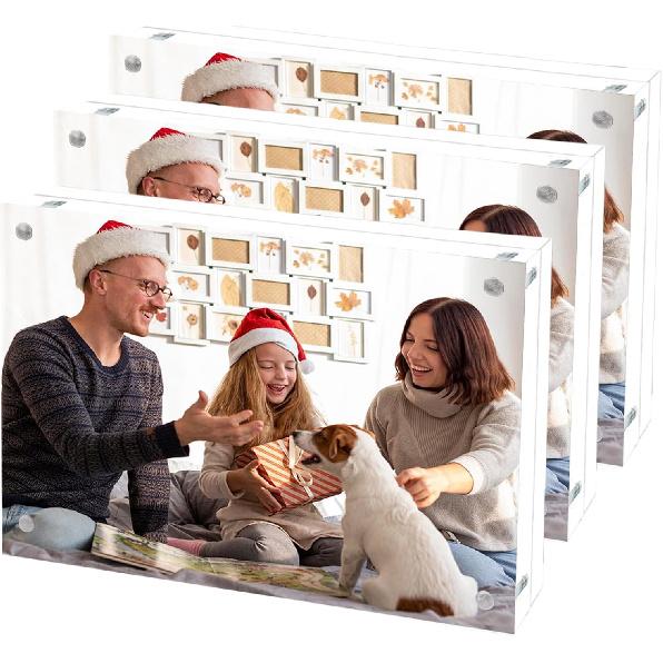 Acrylic Picture Frame 4x6, Double Sided Photo Frames for Refrigerator with Magnetic Corners, Transparent Acrylic Frame for Desk or Tabletop Display