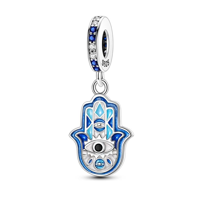 925 Silver Charms Beads Colorful Palm and Blue Eyes Pendants For Women Girls Bracelet Necklace Making Gifts