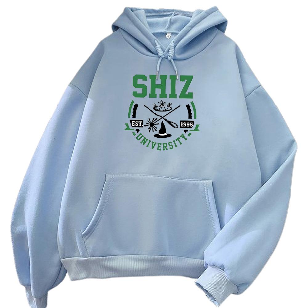 Bluzy Shiz University Nadruki Wicked Movie Damskie Męskie Bluzy Sudadera Pulowery Bluza z Kapturem Zimowa Ciepła Polarowa Odzież Unisex