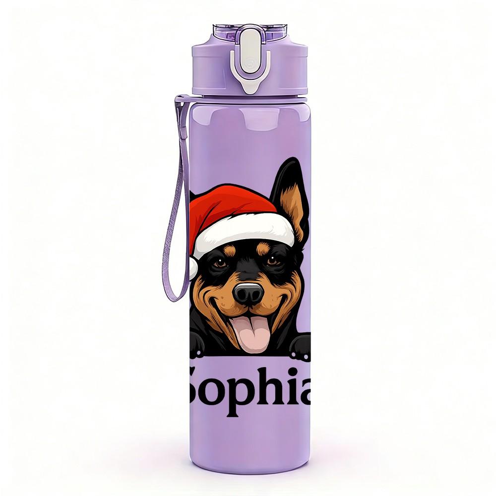 1PC Santa German Shepherd Sophia 750ml Color Plastic Sports Water Bottle Leakproof Flip Straw Lid Suitable for Sports Office Home Use