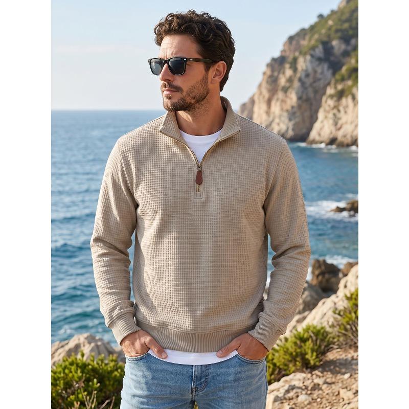 Men's Half-Zip Stand Collar Knit Pullover Casual Sweatshirt.