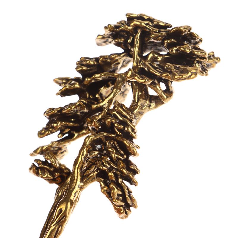 1Pc Brass Mini Welcome Pine Figurine Tree Miniature Landscape Small Bonsai Tree Statues Decorations Accessories