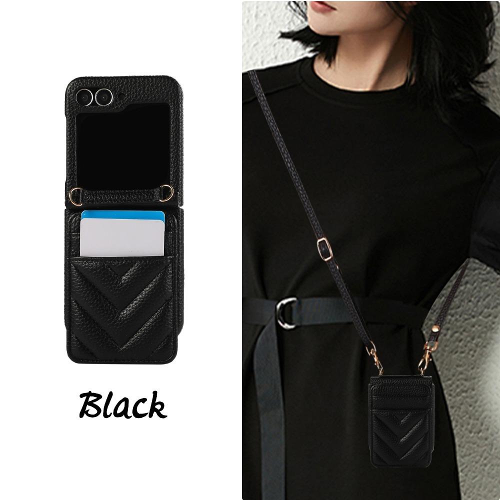 Crossbody Leather Phone Case for Samsung Galaxy Z Flip 6 5 4 3 Flip6 Flip5 Flip4 Flip3 Wallet with Card Holder Protection Cover
