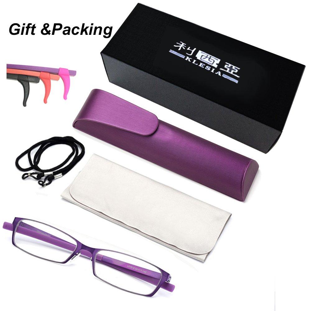 KLESIA Reading Blue Light Ultra Compact Reading Fashion Glasses, Cut, Light, Storage, Glasses, (Frequency +2.0, Black, Black)